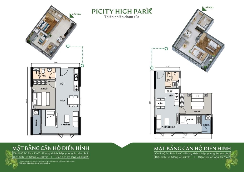 Thiết kế cận hộ 1 phòng ngủ dự án picity high park quận 12