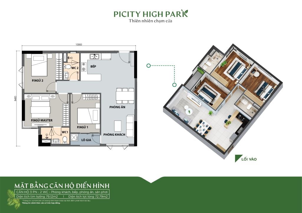 Thiết kế căn hộ 3 phòng ngủ 2wc dự án picity high park quận 12